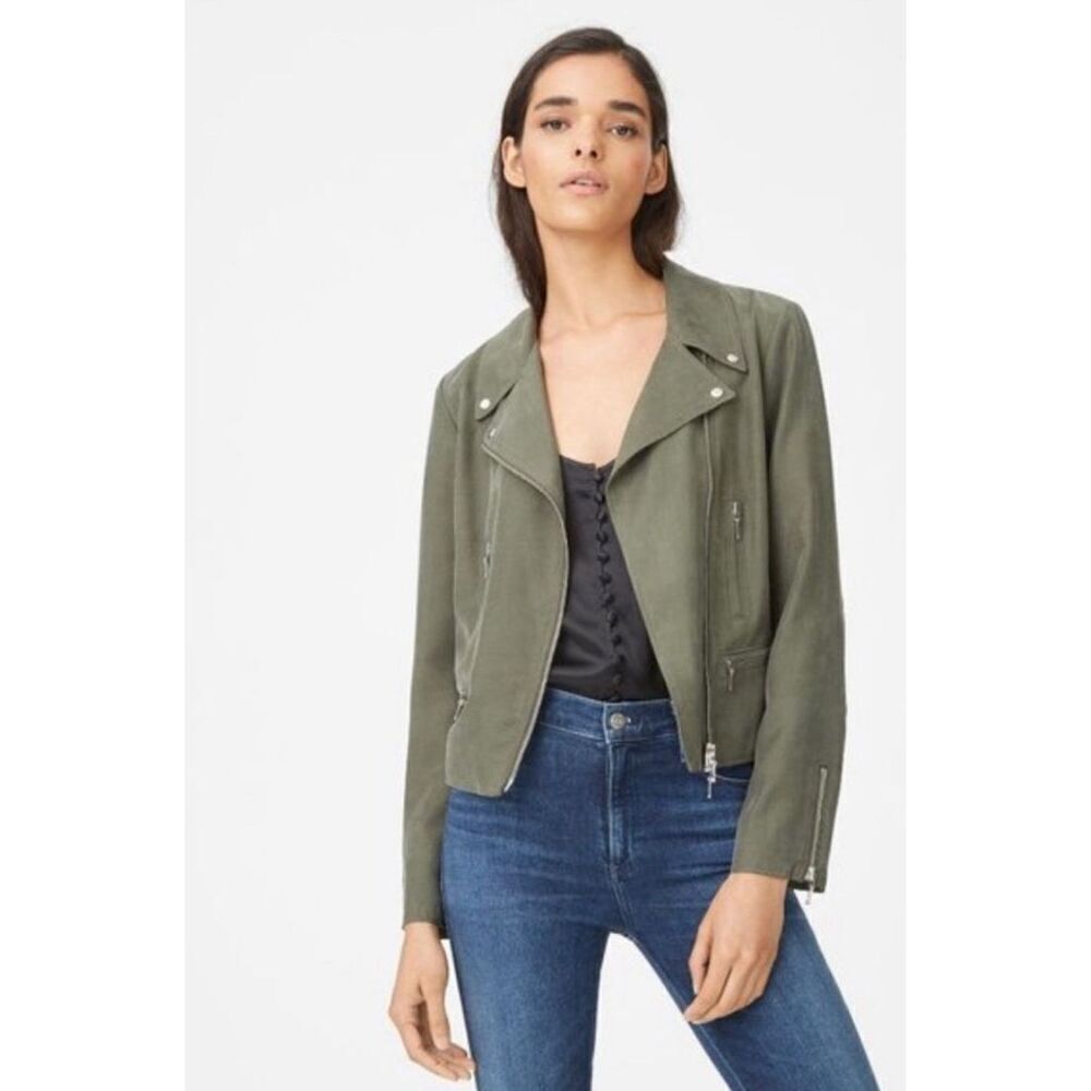 Club Monaco Kapri Womens Zip Crop Moto Biker Jacket Olive Green XS